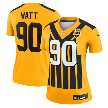 Women's Pittsburgh Steelers #90 T.J. Watt  Gold Alternate 1933 Throwback Legend Player Performance Top