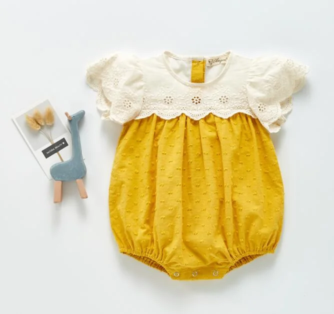 Summer 2021 Baby Kids Rompers Short Sleeve Embroidery Flower Cute Creeper Baby Girl's Bodysuit Outfits