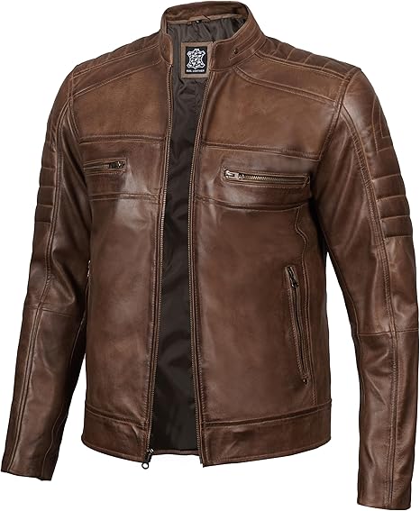 Casaco de cabedal para homem Decrum - Casaco de cabedal estilo café racer para homem elegante