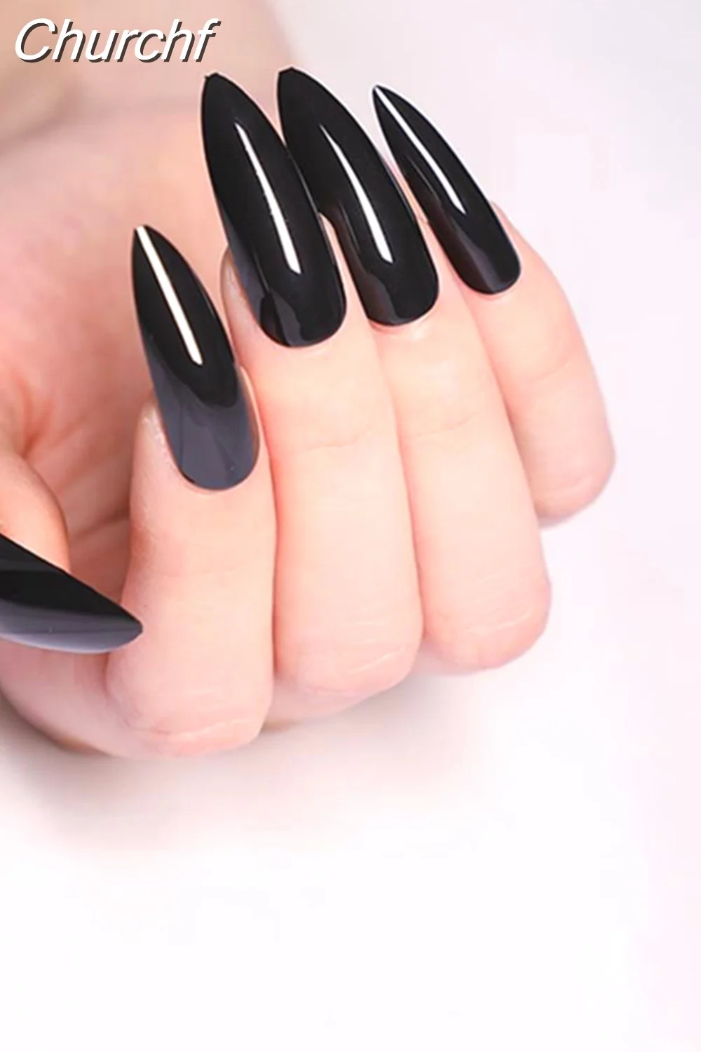 Churchf White Black Short False Nails with Rhinestone Design Fake Nails Press on Nails Acrylic Full Cover Nail Art Tips 1020-0-Nail Inspo