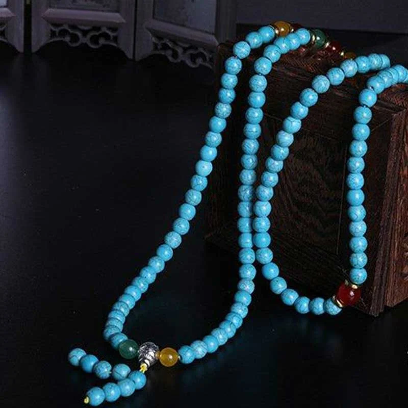 Red Turquoise Amber Turquoise Bead Protection Bracelet Necklace Mala
