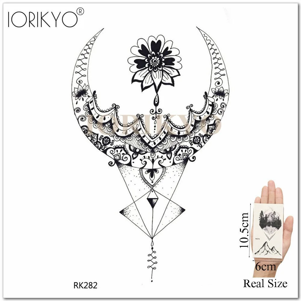 IORIKYO Temporary Women Tattoo Arm Stickers Body Chest Geometric Flash Tree Water Transfer Tatoos Dreamcatcher Sexy Fake Tattoo