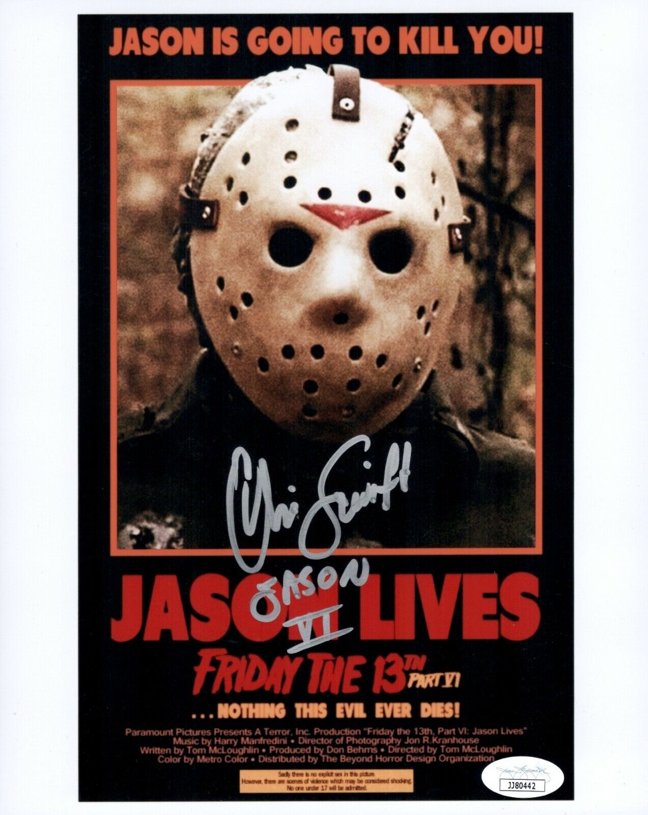 CHRISTOPHER SWIFT Signed 8x10 JASON VOORHEES Friday The 13th VI Photo Poster painting JSA COA