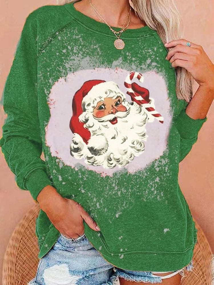 Vefave Cute Santa Print Tie Dye Casual Sweatshirt