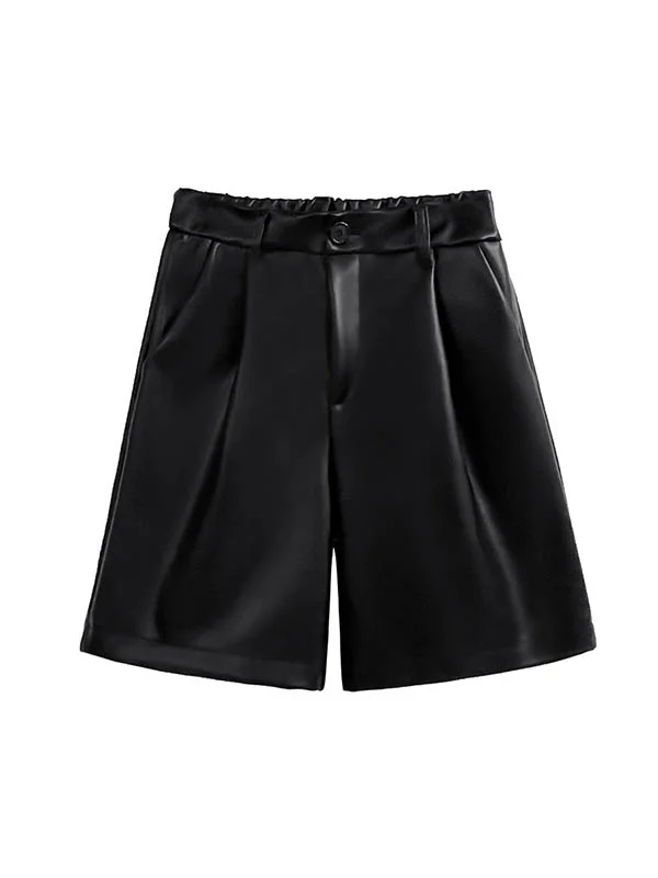 Split-Joint Pleated High-Waisted Straight Leg Loose Shorts