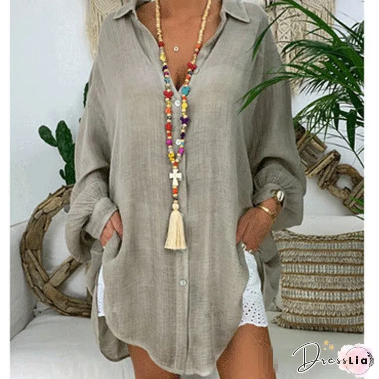 V-neck Button Ruffle Blouse