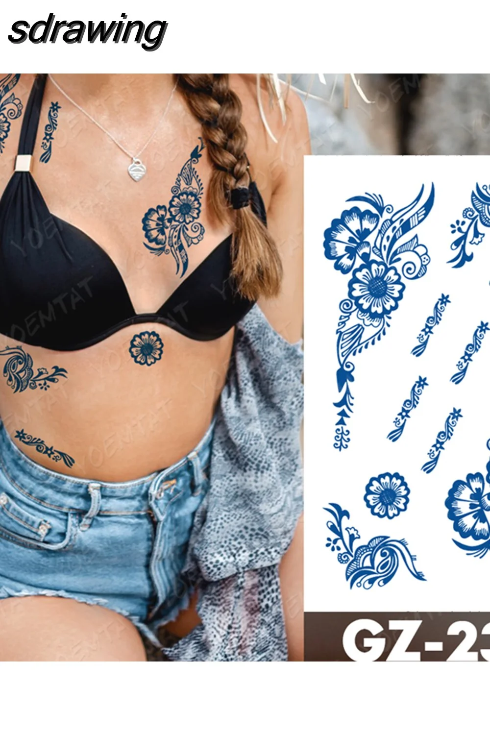 sdrawing Ink Tattoos Body Art Lasting Waterproof Temporary Tattoo Sticker Rose Flower Pearl Tatoo Arm Fake Butterfly Peony Tatto