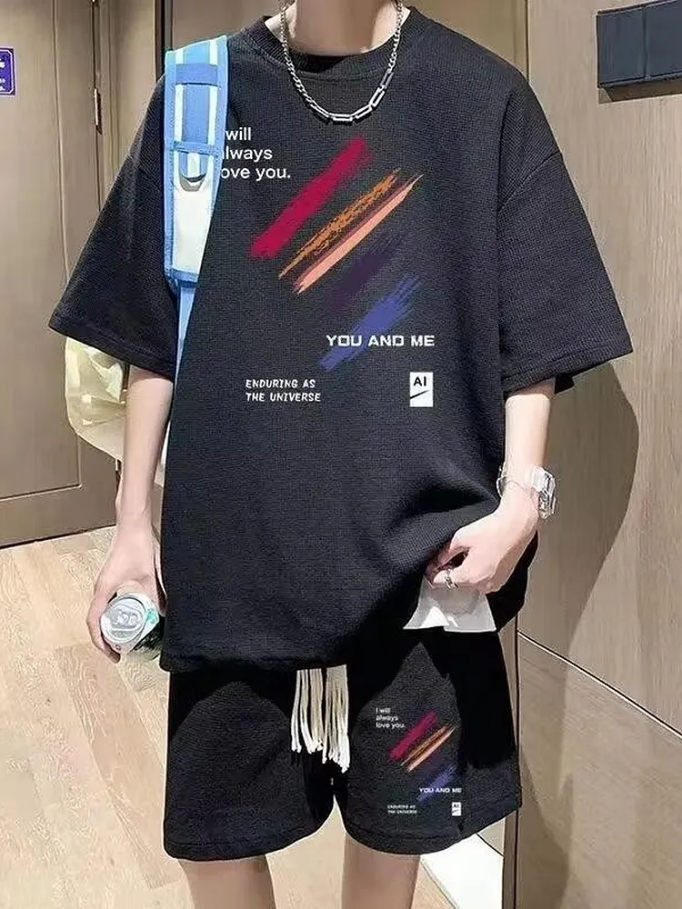 Men's Summer Knit Outfit - T - Shirt and Shorts Set