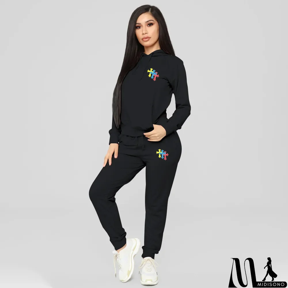 MidiSono - Plus Size Hooded Long Sleeve 2 Piece Pants Sets