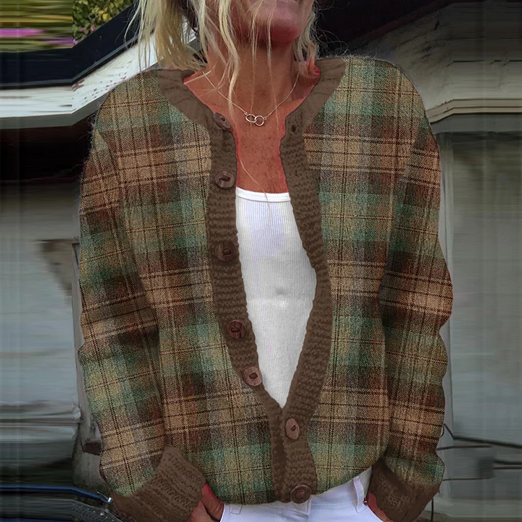 Vintage Icelandic Plaid Knitted Warm Women's Sweater