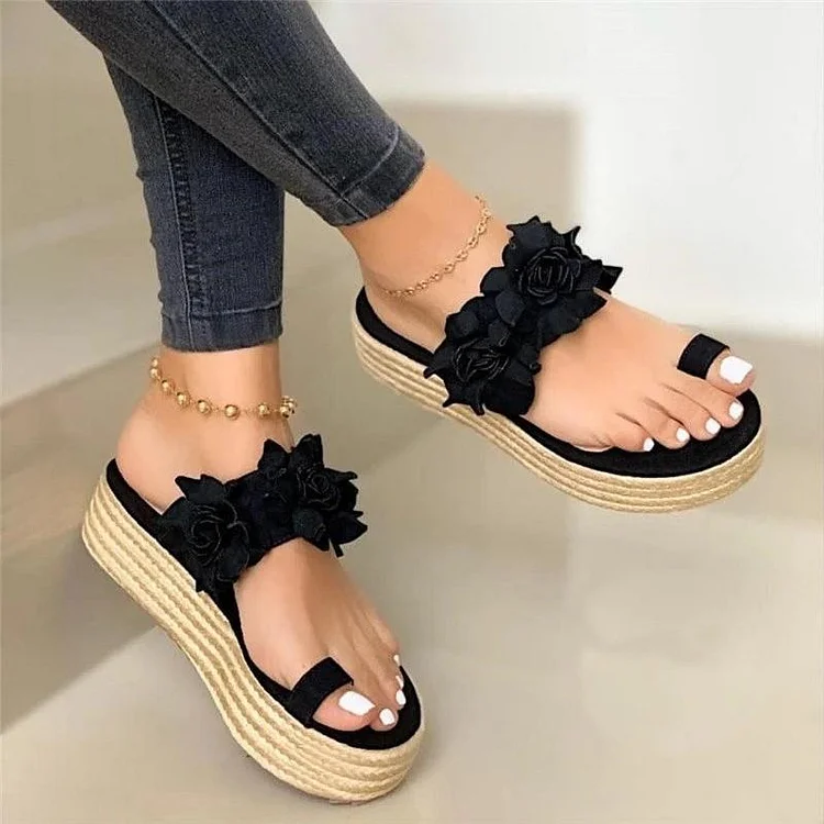 Women Casual Daily Flower Slip On Platform Sandals