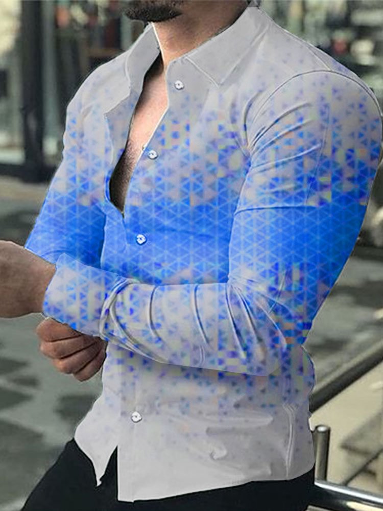 Casual Color Gradient Pattern Printed Long Sleeve Men's Shirt