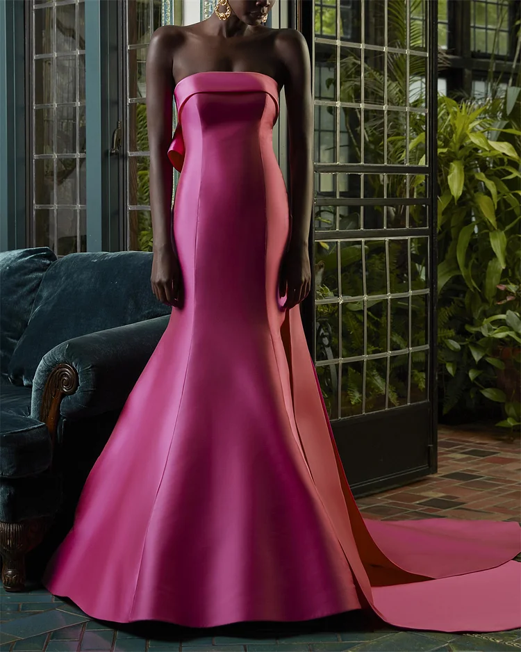 Women's Tube Top Pink Satin Dress