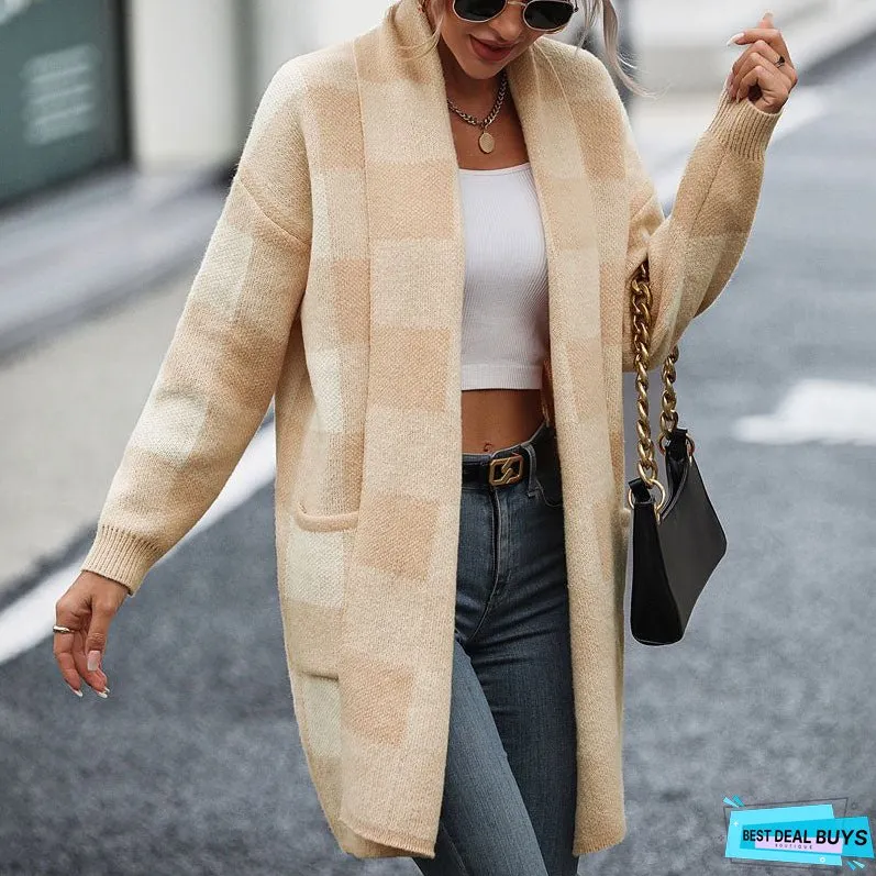 Casual Plaid Knitted Cardigan