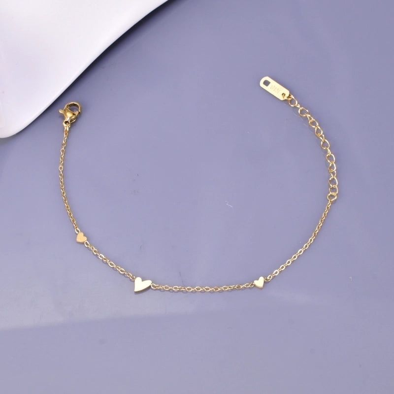 Cute Heart Shape 304 Stainless Steel Titanium Steel 18K Gold Plated Bracelets In Bulk