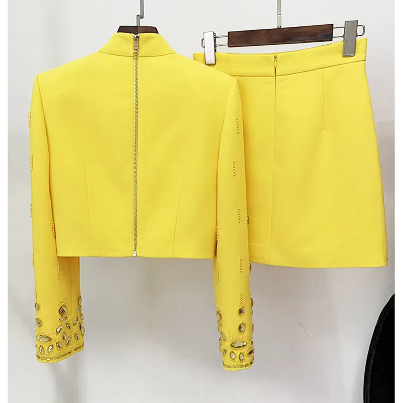 Nigikala Nigikala Trendy French Romance New Heavy Industry Nail Beads Drill Short Top Skirt Set Two Sets