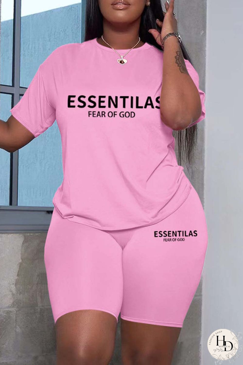 Black Casual Letter Print Solid Basic O Neck Short Sleeve Two Pieces