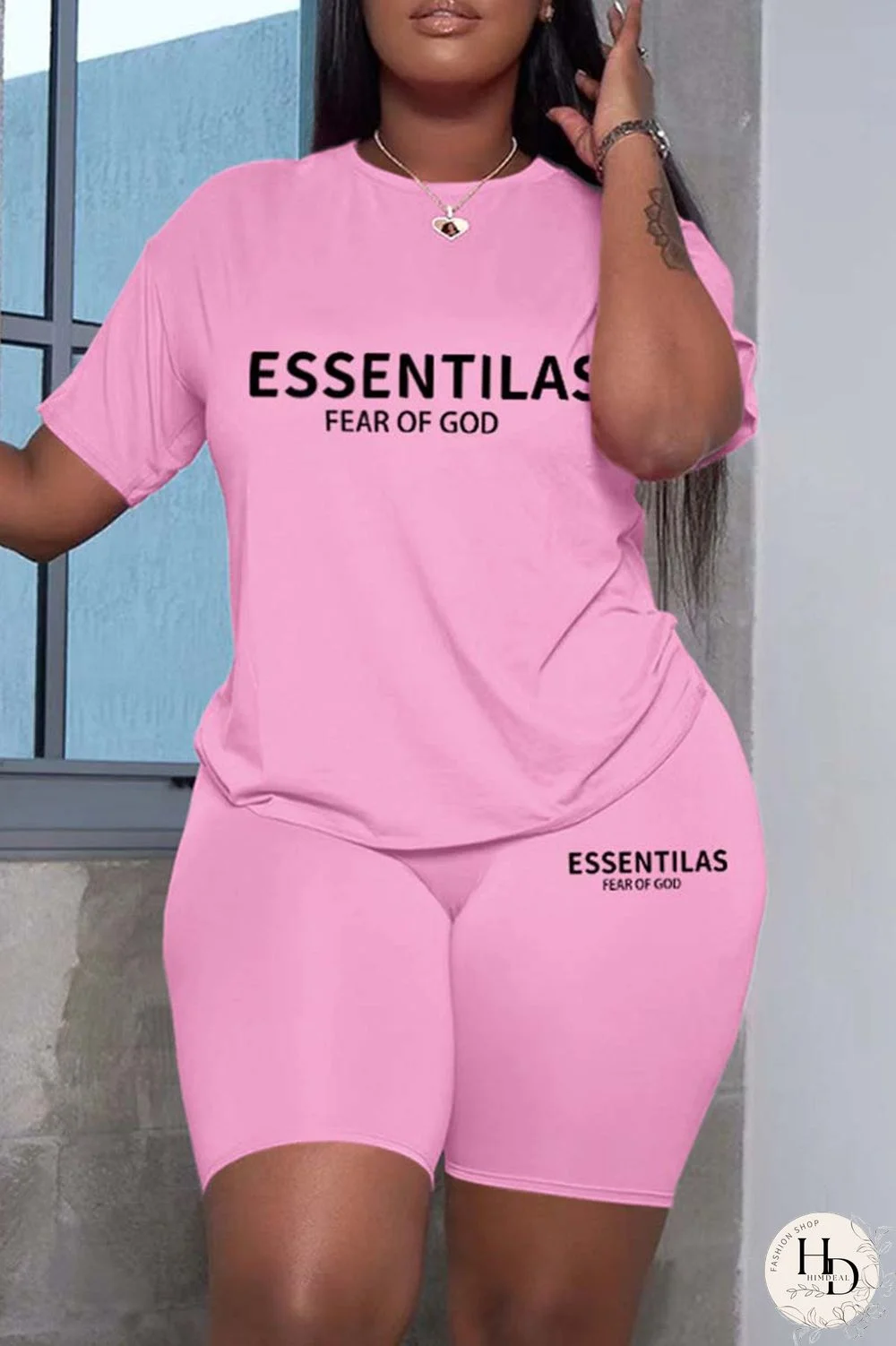 Black Casual Letter Print Solid Basic O Neck Short Sleeve Two Pieces