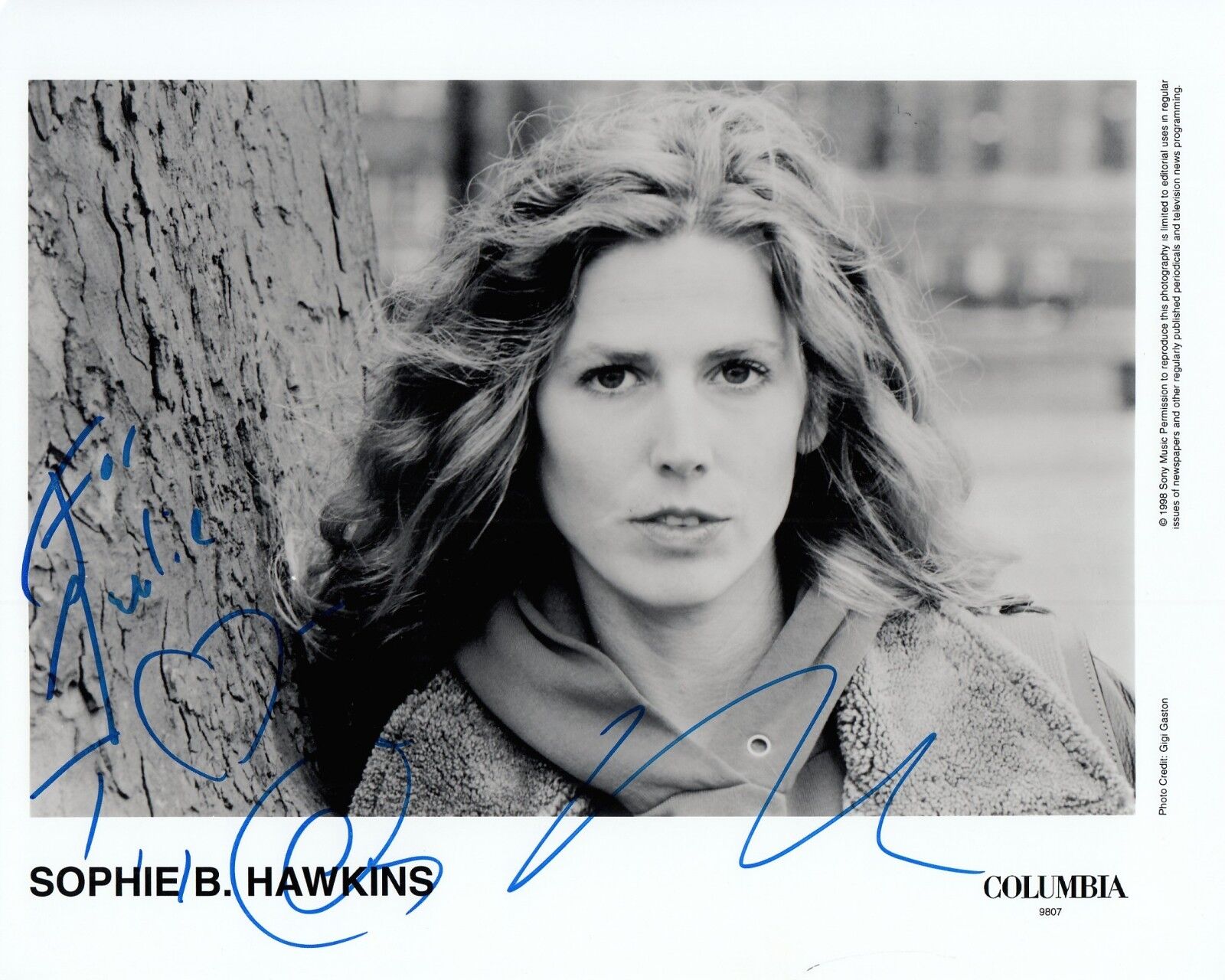 SOPHIE B HAWKINS signed '98 ORIGINAL RECORD LABEL 8x10 uacc rd coa YOUNG CLOSEUP