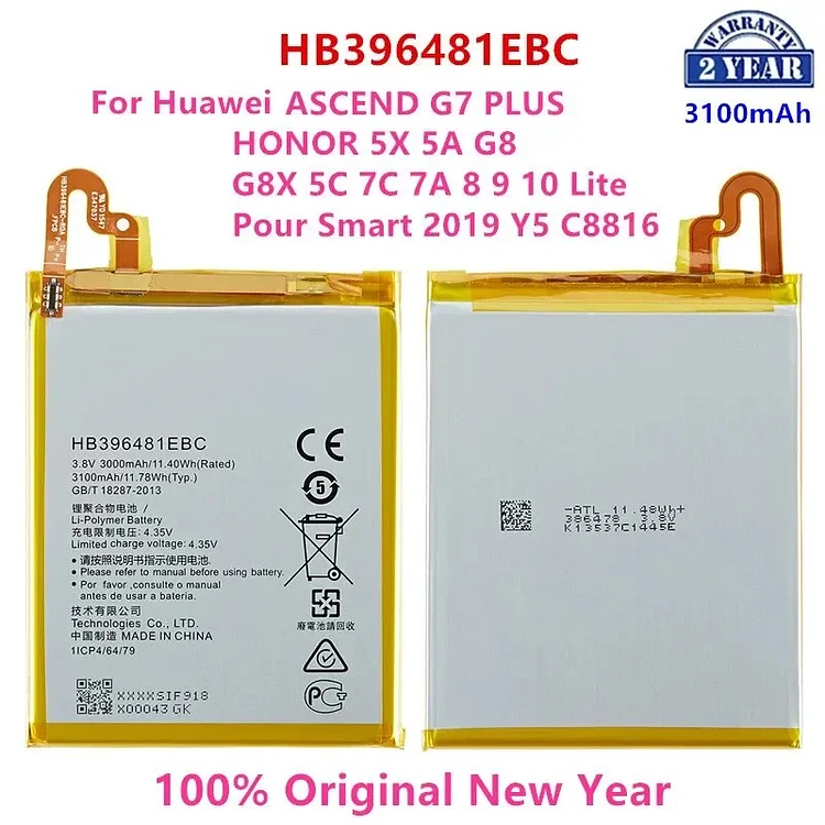 100% Orginal HB396481EBC Battery For Huawei ASCEND G7 PLUS HONOR 5X 5A G8 G8X 5C 7C 7A 8 9 10 Lite Pour Smart 2019 Y5 C8816