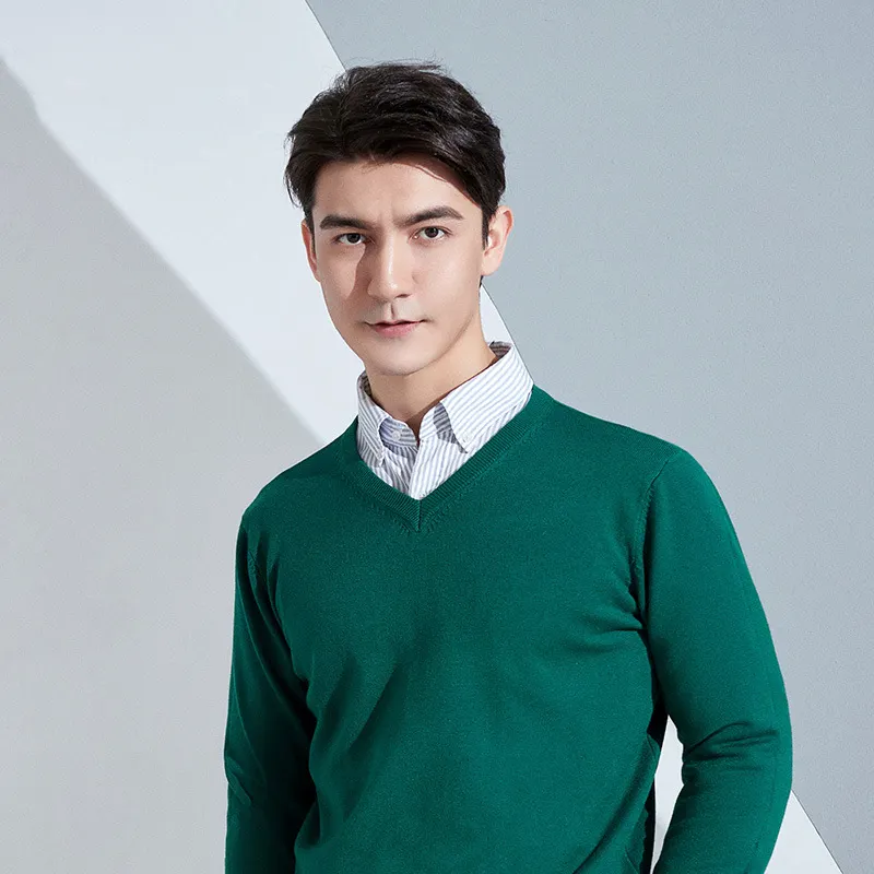 Churchf Churchf And Winter New Men's V Collar Loose Large Size Gentleman Sleeve Long Sleeve Sweater Middle-Aged Knit Chicken Heart Collar Bottom Shirt