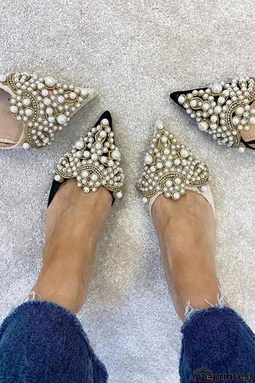Pearl Lace High Heel Mules