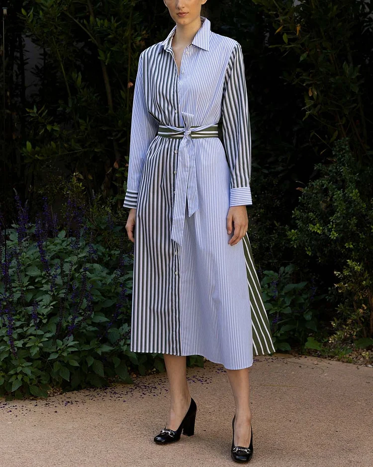 Resort Stripe Panel Shirt Dress