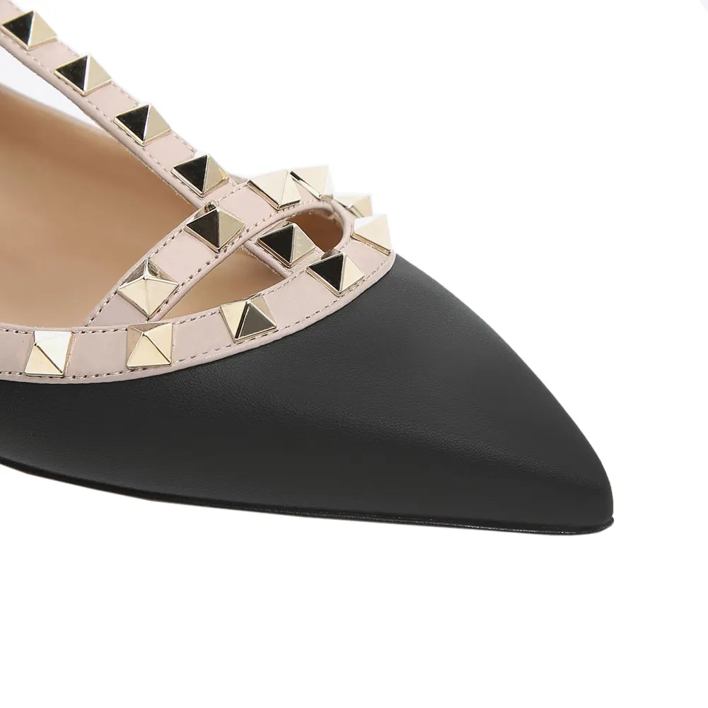 Women's Flats With Double Buckles Fashion Sexy Rivets Rockstud Daily Pointed Toe Ballet Matte Shoes-vocosishoes