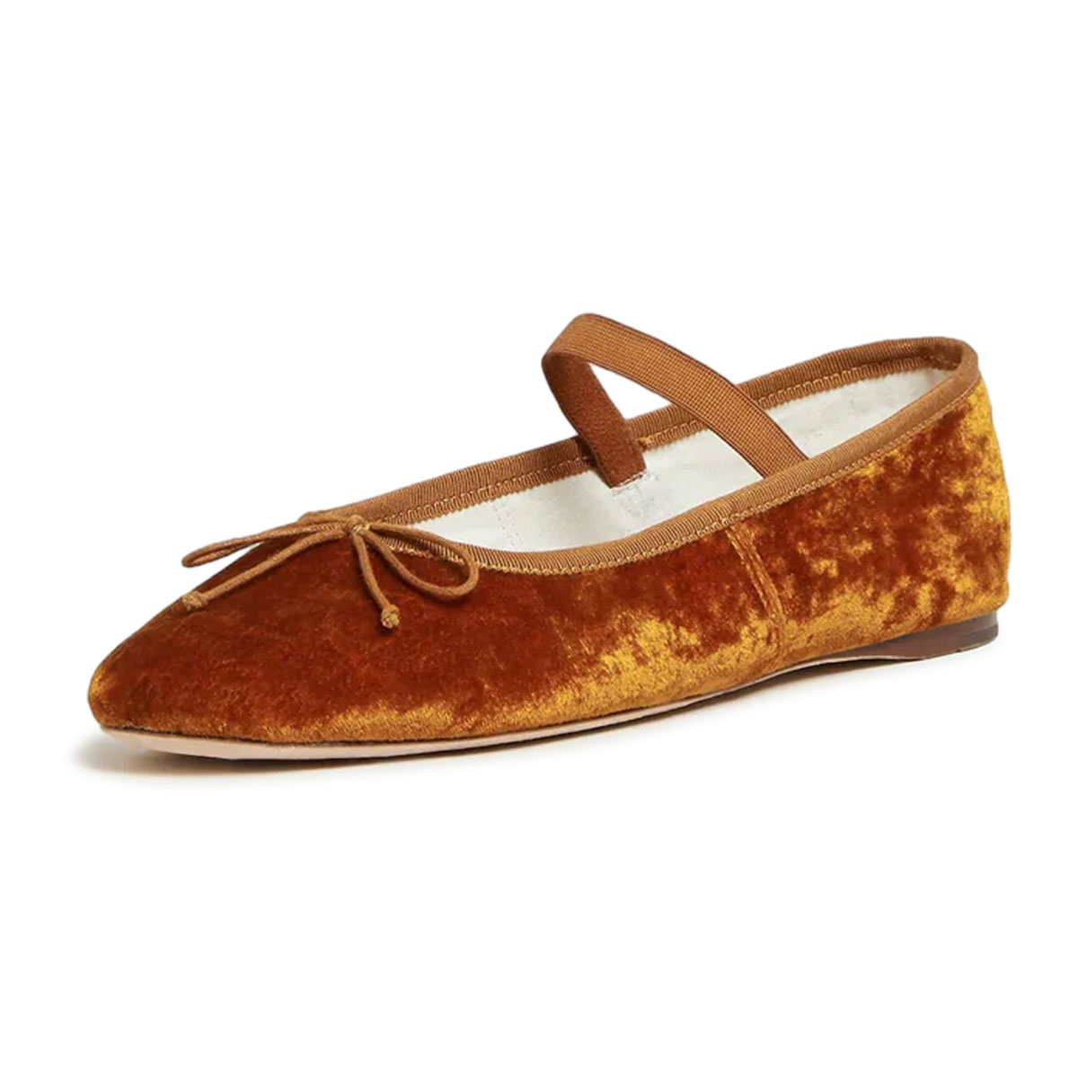 Tan Velvet Bow Tie Round Toe Slip-On Mary Jane Shoes with Strap Nicepairs