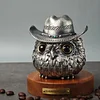 Vintage Handmade Brass/Sterling Silver Owl Storage Jar