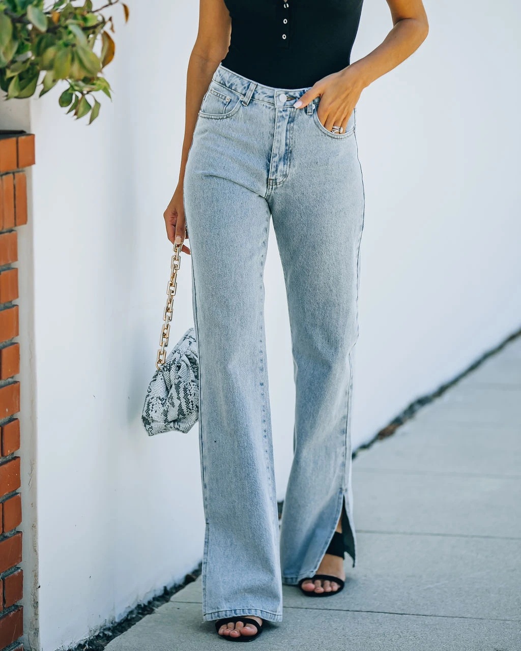 Rotimia Washed slit mid-rise elegant jeans
