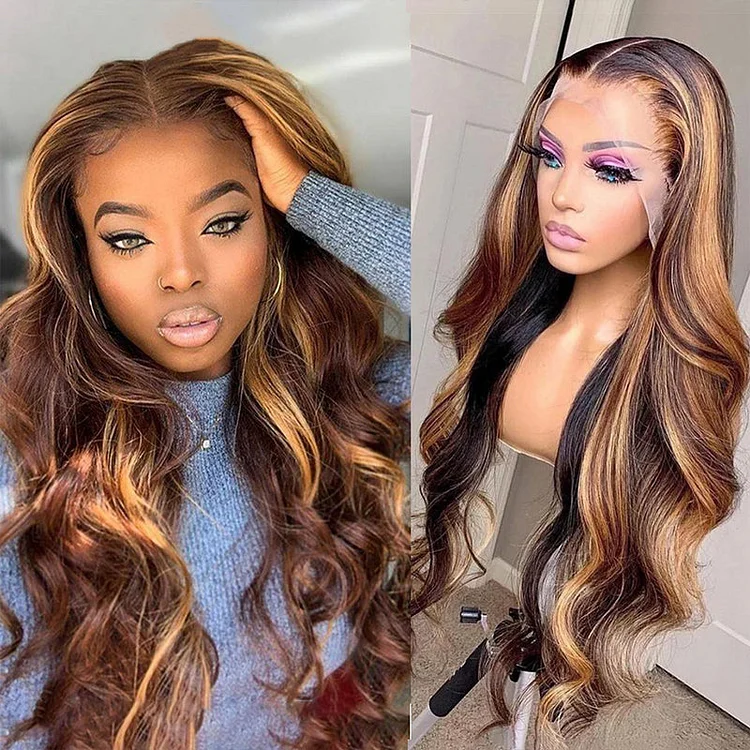 Ombre Highlight Human Hair Body Wave Full Frontal Lace Wig