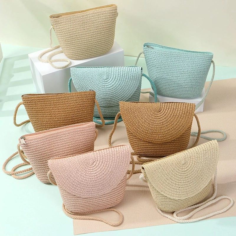 Women’s Straw Solid Color Beach Weave Square Zipper Flip Cover Straw Bag