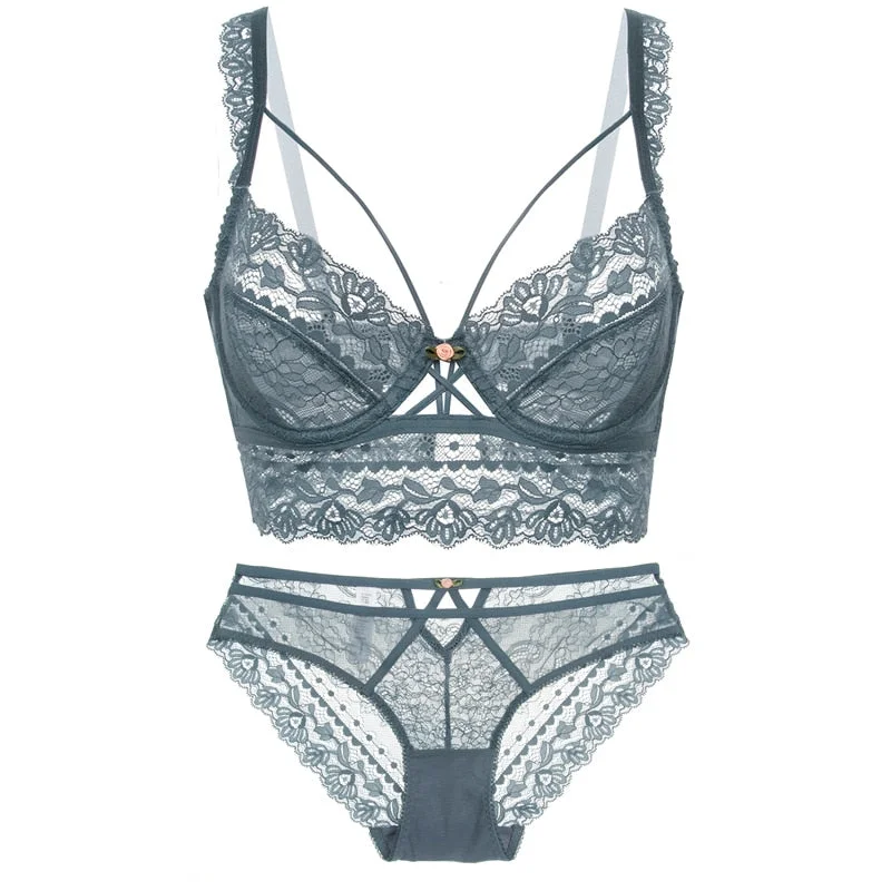 CINOON Top Classic Bandage Bra Set Lingerie Push Up Brassiere Lace Underwear Set Sexy Transparent Panties For Women underwear