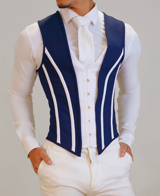 Formal Stripe Lace Up V Neck Buckle Vest