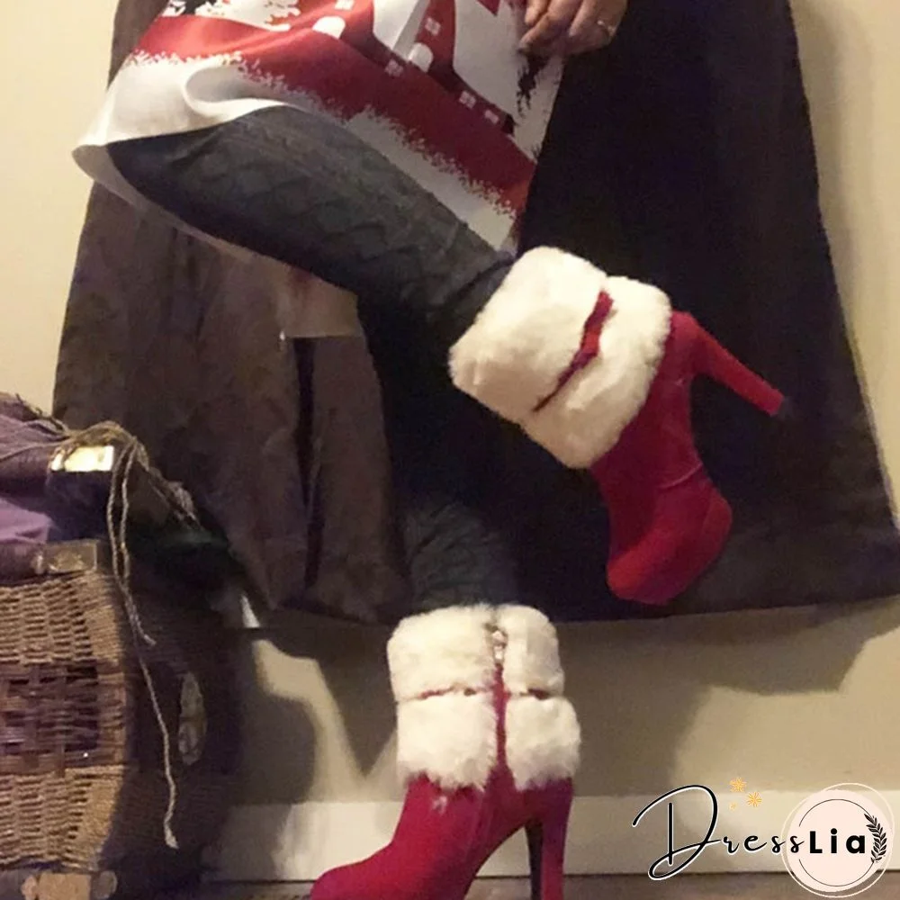 Women Winter Red Black High Heel Ankle Boots Booties For Casual Walking Party Christmas Dress Plus Size 34-43