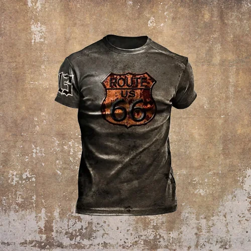 BrosWear Vintage Route 66 Print T-Shirt