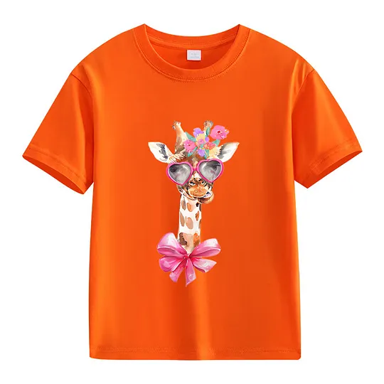【2Y-13Y】Giraffe With Heart Sunglasses & Bow Kids' T-Shirt
