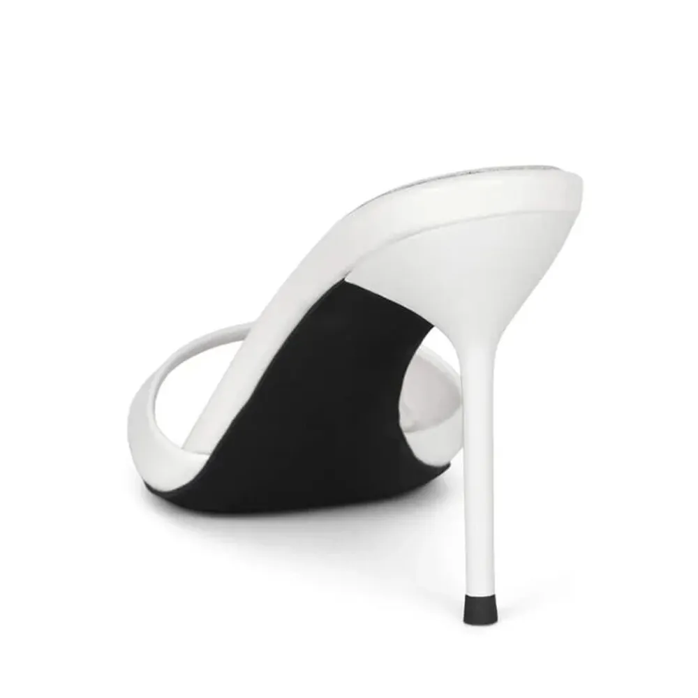 Elegant Round Toe Stiletto Heel Comfy Women's Mules Shoes in White