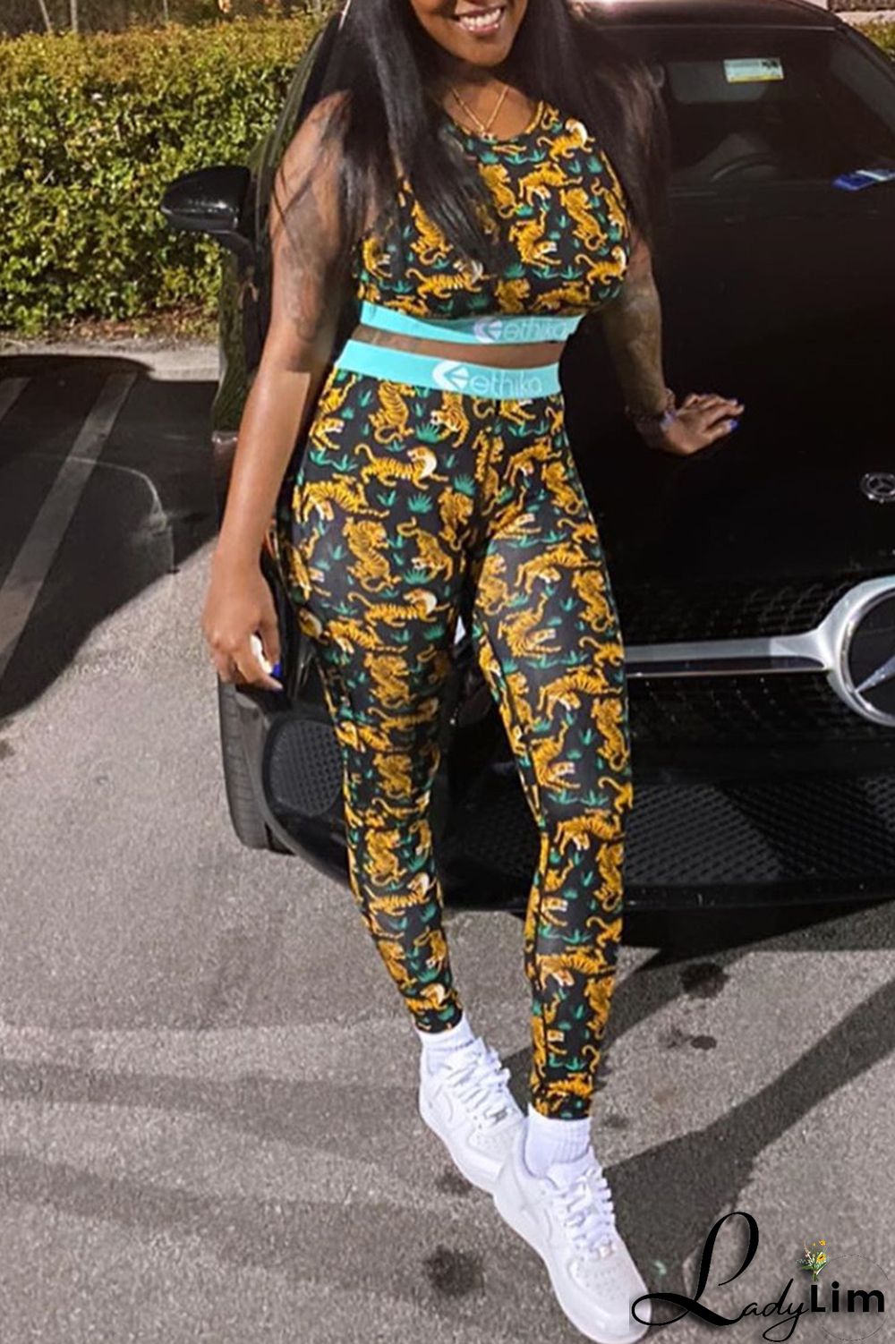 Multicolor Fashion Casual Sportswear Print Patchwork O Neck Sleeveless Two Pieces