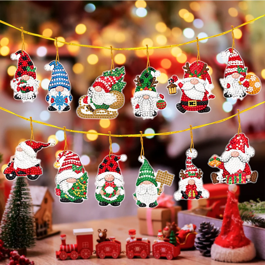 12Pcs DIY Acrylic Christmas Hanging Diamond Painting Art Kits for Christmas Tree