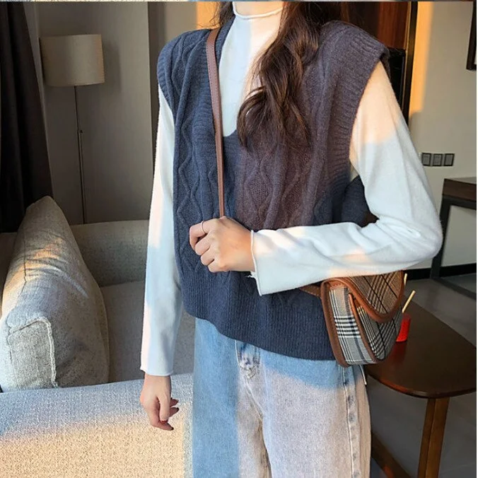 Sweater Vest Women Plus Size 3XL V-neck Loose Sleeveless Jumpers Elegant Pure Fashion Popular Streetwear All-match Oversize New