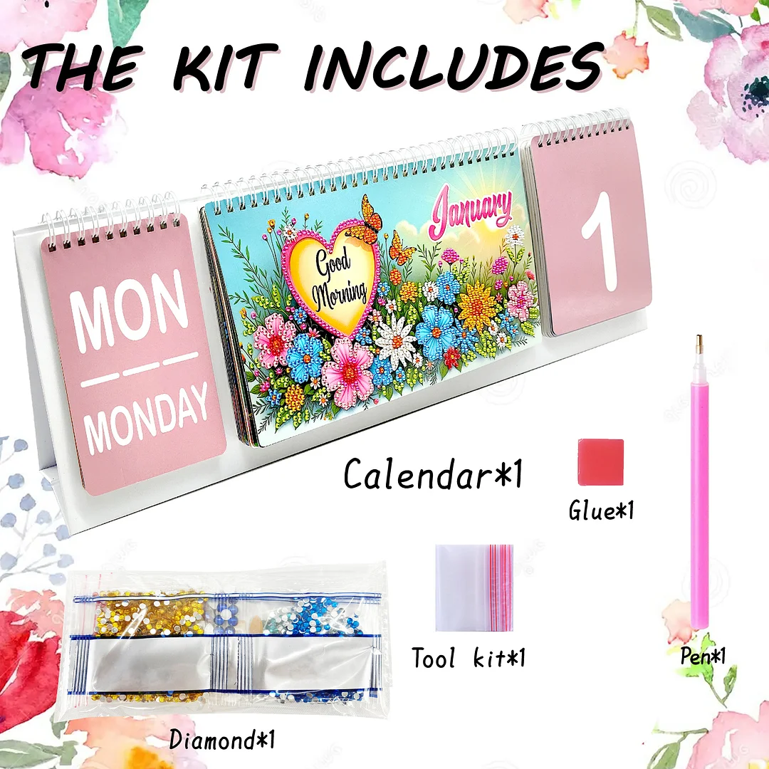 2026 Beautiful Flower DIY Diamond Art Painting Desk Calendar Special Shaped Drill Monthly Flip Tabletop Calendar Kit for Adults Beginners Gift Home Office Decor