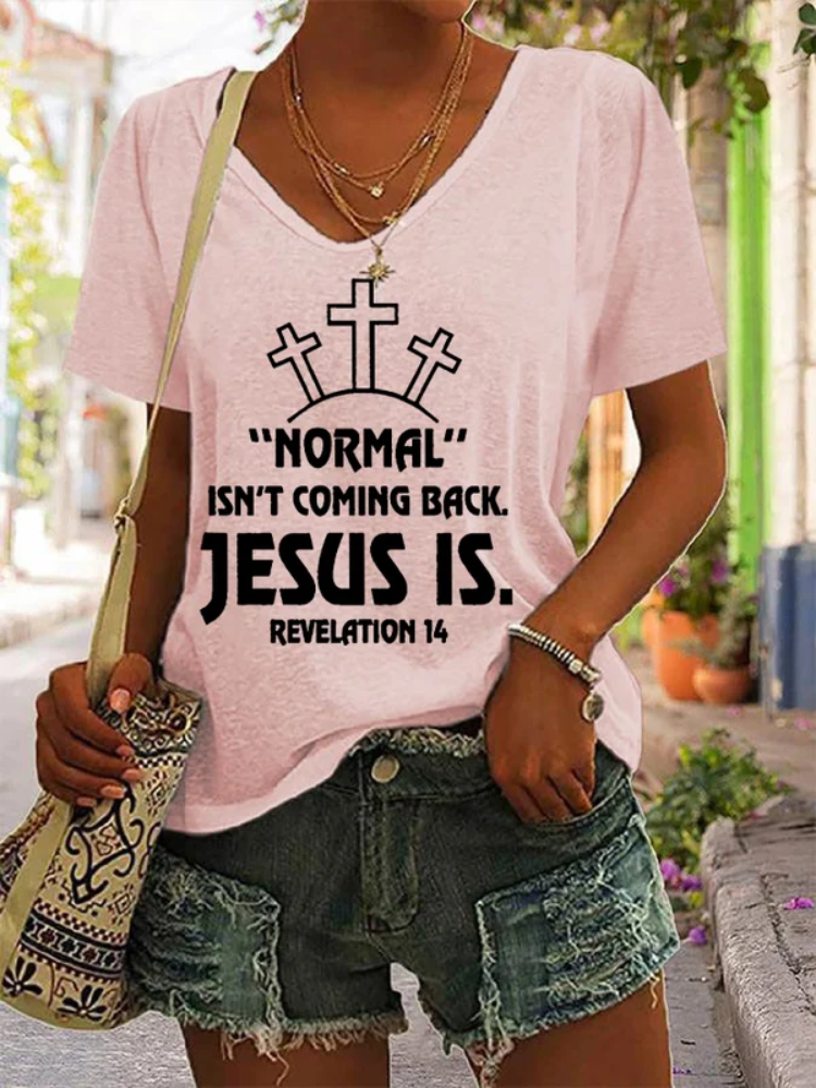 Comstylish Women's Normal Isn't Coming Back. Jesus Is. Revelation 14 V-Neck T Shirt