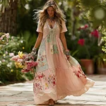 Women's Bohemian Patchwork Casual Vacation Short-sleeve Dress - Image 2