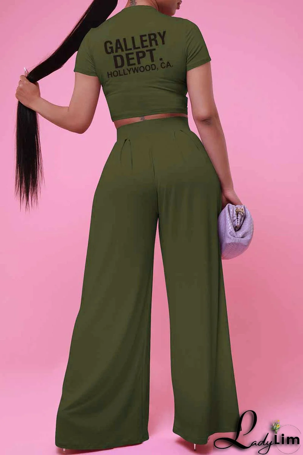 Black Casual Print Letter O Neck Short Sleeve Two Pieces