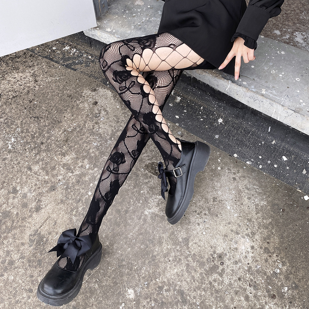 SIDE HOLLOW OUT ROSE STOCKINGS