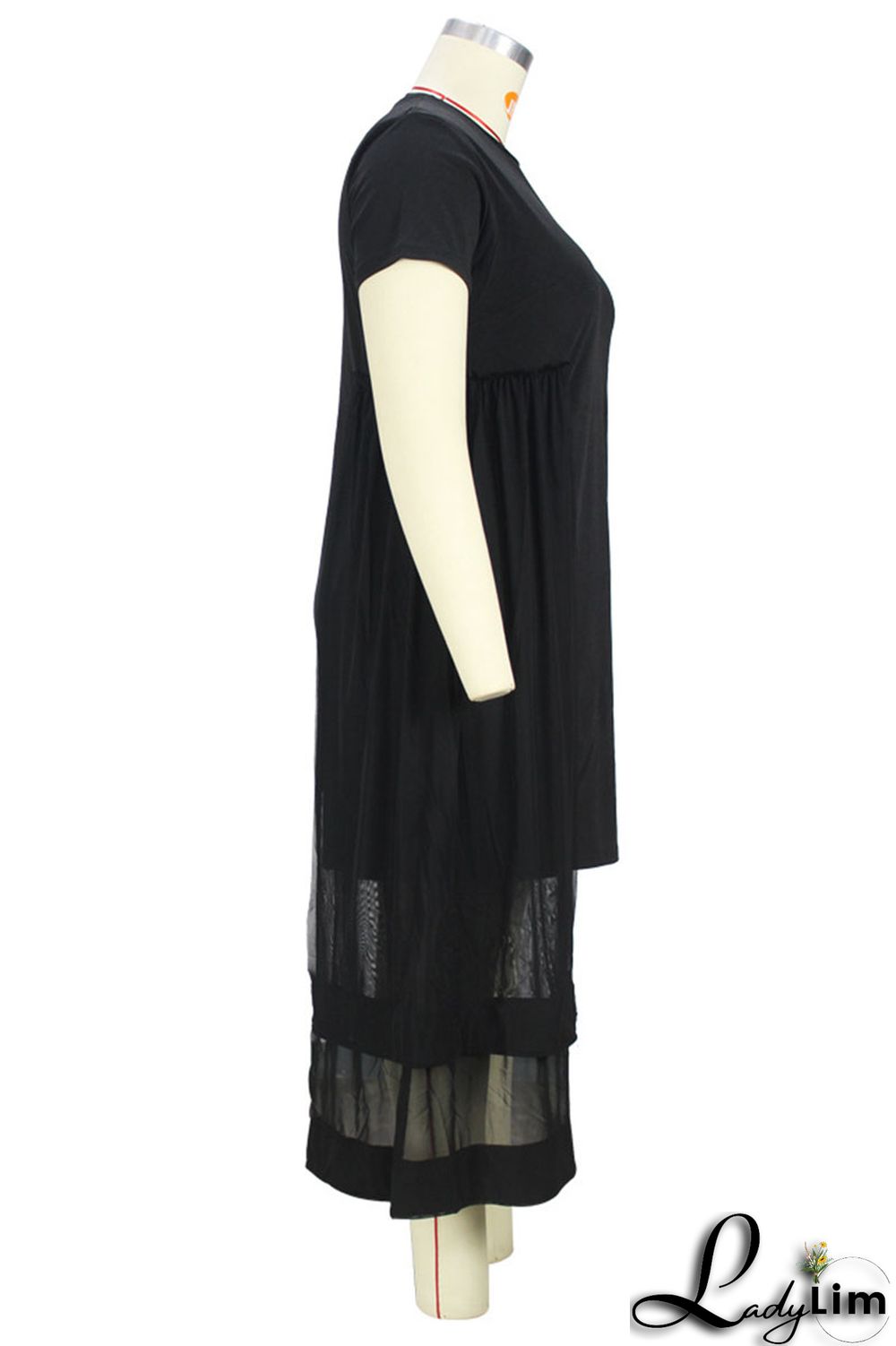 Black Solid Patchwork O Neck One Step Skirt Plus Size Dresses