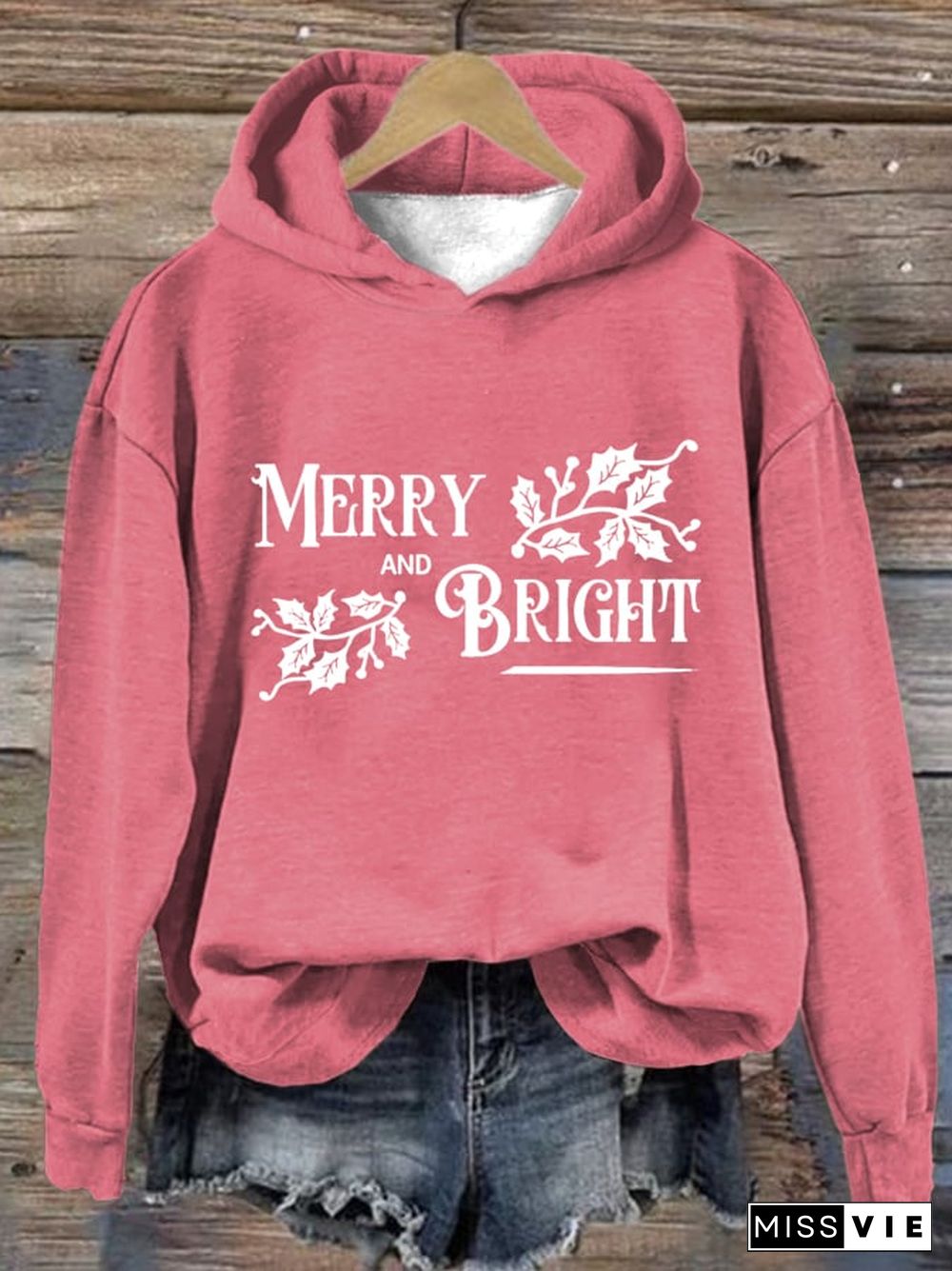Women's Merry And Bright Print Long Sleeve Hoodie