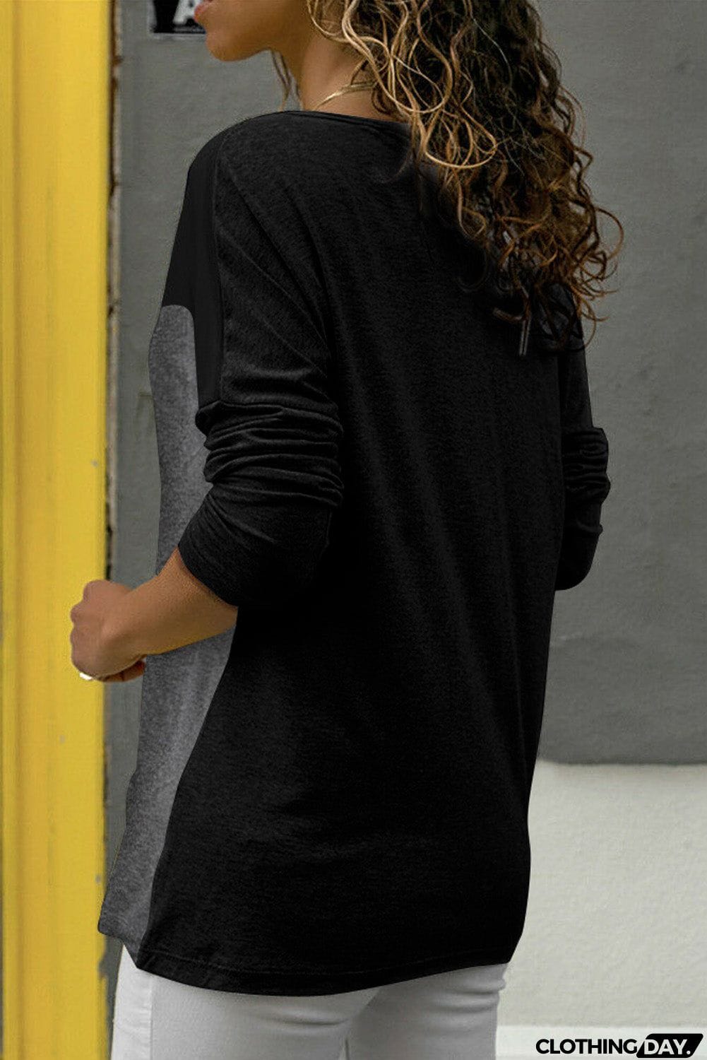 Color Block Splicing O-Neck Blouse